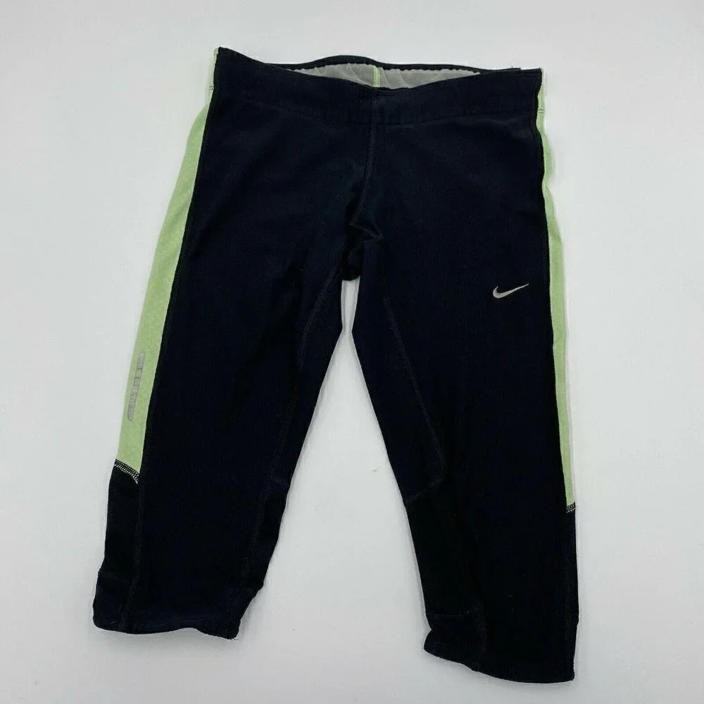Nike Running Dri-Fit Womens Small Black Lime Green Cropped Leggings